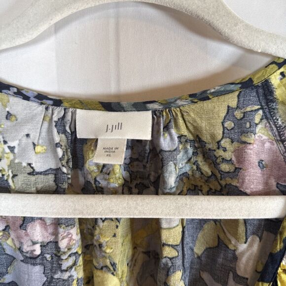 J. Jill Shirt Womens Blue Floral Long Sleeve Button Up Blouse Size XL Preowned - Picture 4 of 12